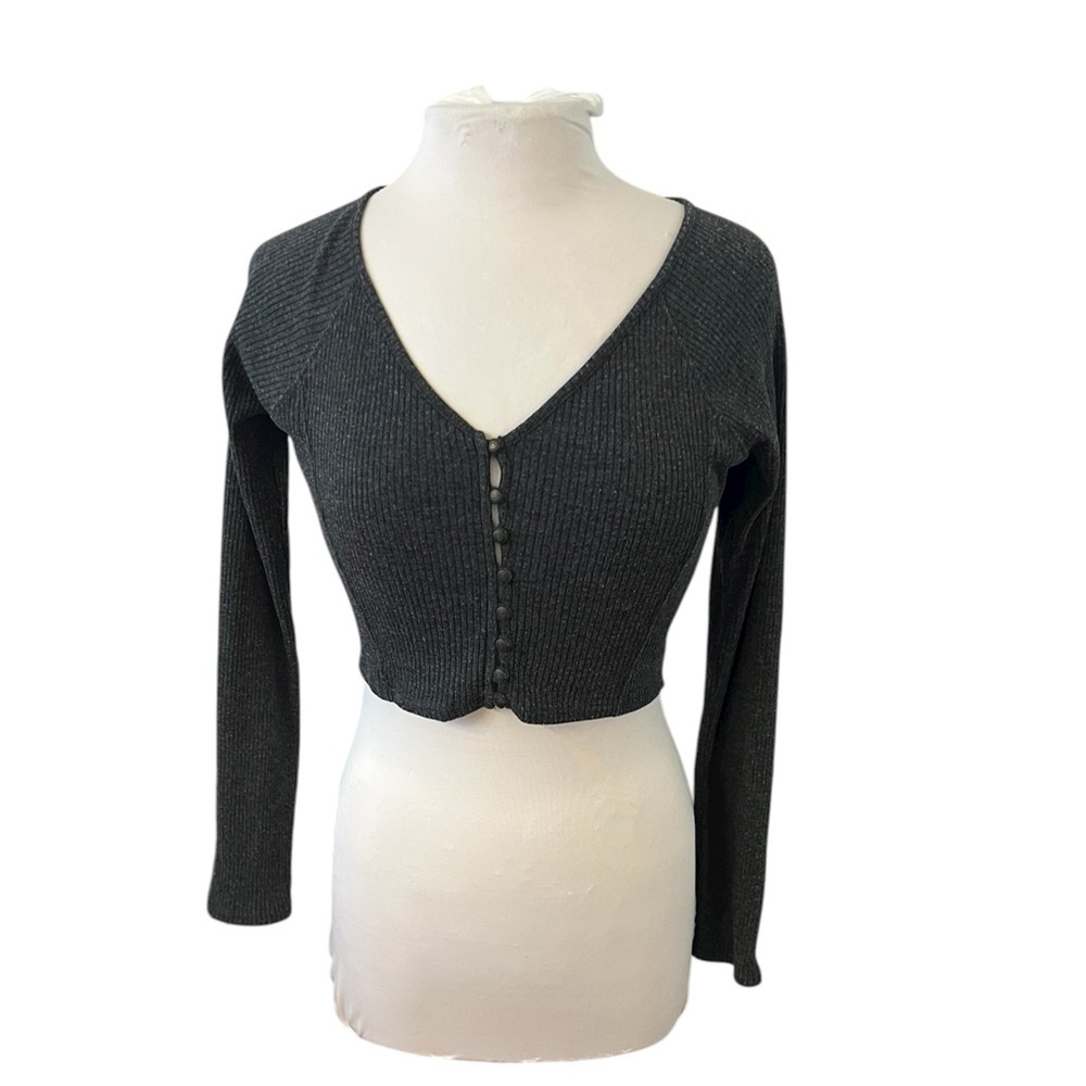 Free People We the Free Ribbed Button Front Ribbed Crop Top Cardigan - Medium